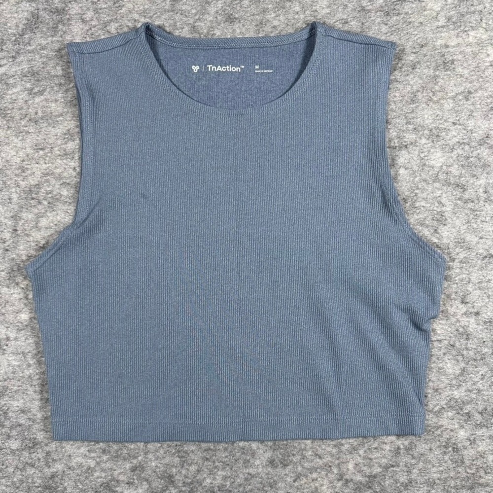 Aritzia TnAction Ribbed Crop Tank Top Womens Medium Blue Grey Good Activewear